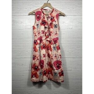 Loft womens floral cotton dress size 0 pink casual summer spring